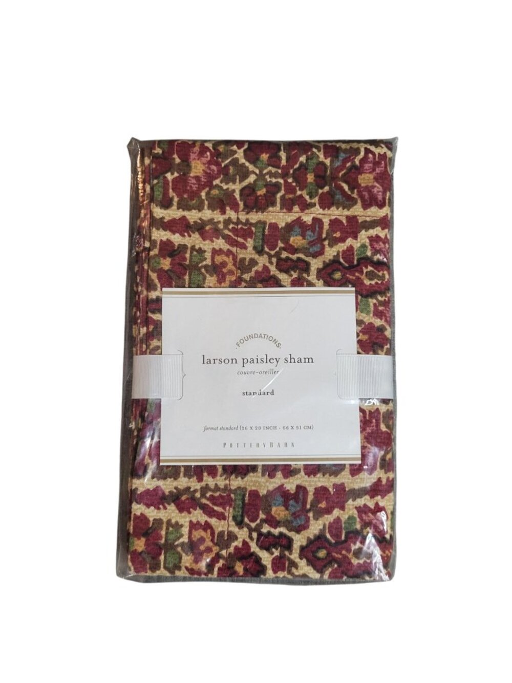 Pottery Barn Larson Paisley Standard Pillow Sham Dark Red Beige Linen/Cotton
